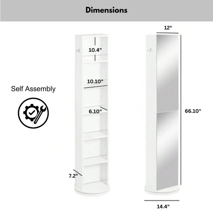 Rotating Mirror Cabinet with Shelves – White for wholesale on Faire5