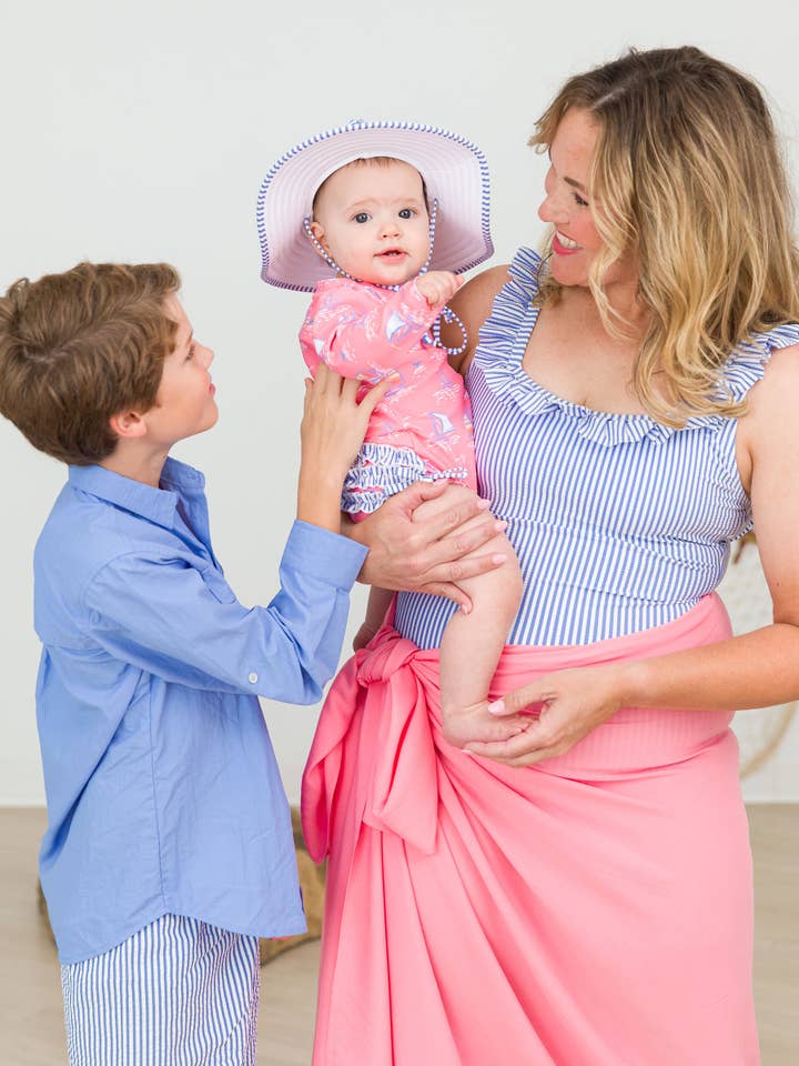 Baby Girls Pink Seas the Day Long Sleeve One Piece Rash Guard Swimsuit with Signature Rear Ruffles
for wholesale on Faire3