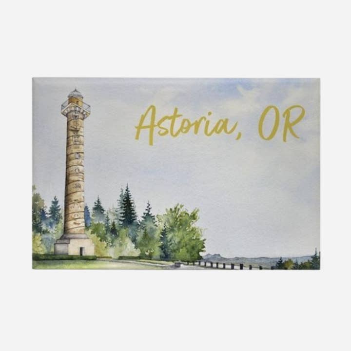 Astoria Kolonne Oregon akvarel Maleri Magnet for engroshandel hos CMarie Northwest