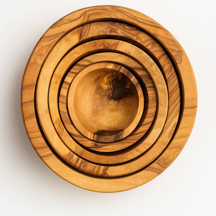 Olive Wood Nesting Bowls Set of 5 for wholesale by Carré Olive Wood