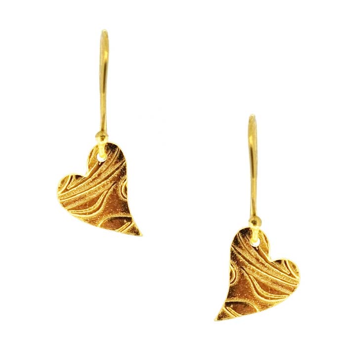 Pendientes colgantes en forma de corazón con estampado floral en oro amarillo vermeil para venta al por mayor de Mijoux Creations
