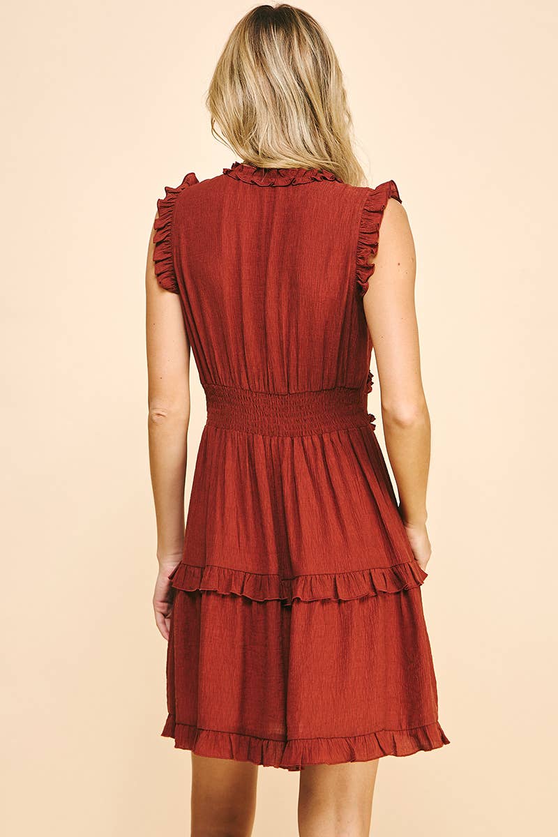 PINCH - Wholesale Jurk - Dames - MOUWLOZE JURK MET V-HALS EN RUCHES - 3087D52