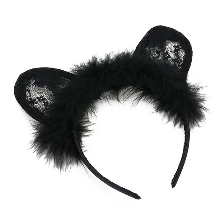 Sensibling Corp. - Wholesale Fashion headband – women's - Cat ears fur lace headband5