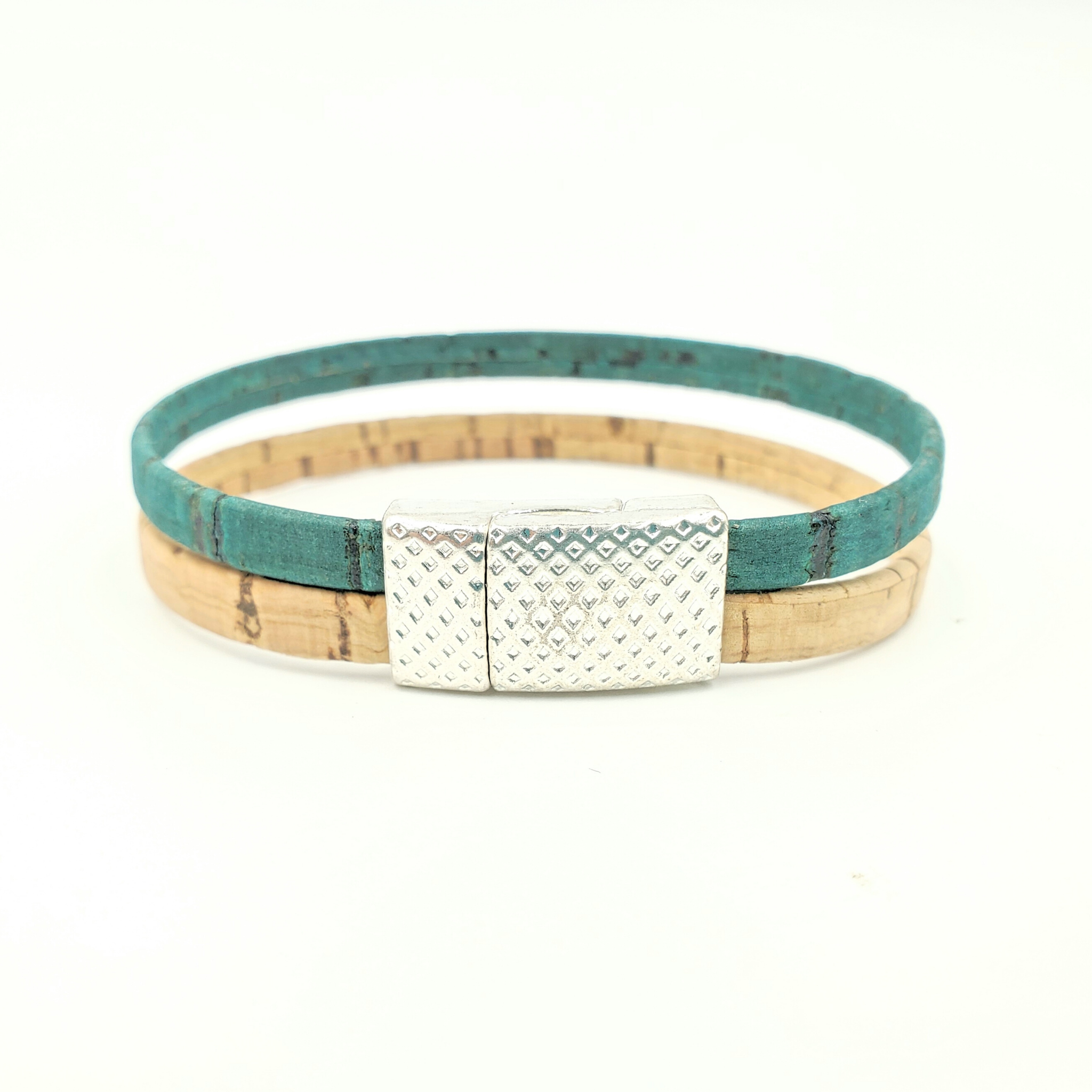 Gem Lounge Jewelry - Wholesale Bangle Bracelet - Tan & Teal Cork Thin Magnetic Bracelet1