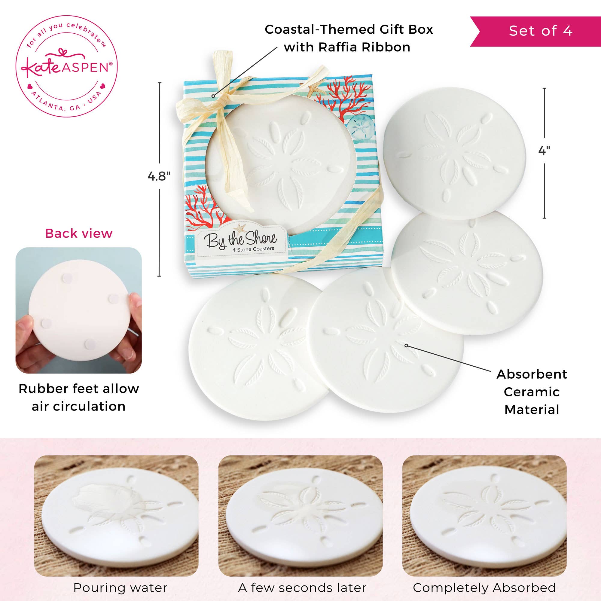 Kate Aspen - Wholesale Coasters - By the Shore Sand Dollar Drink Coaster Set of 42