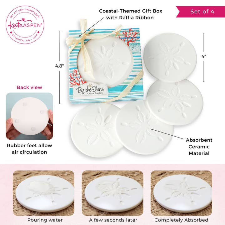 Kate Aspen – Engroshandel Bordskånere – Ved Kysten Sand Dollar Drikkeunderlag Sæt med 42
