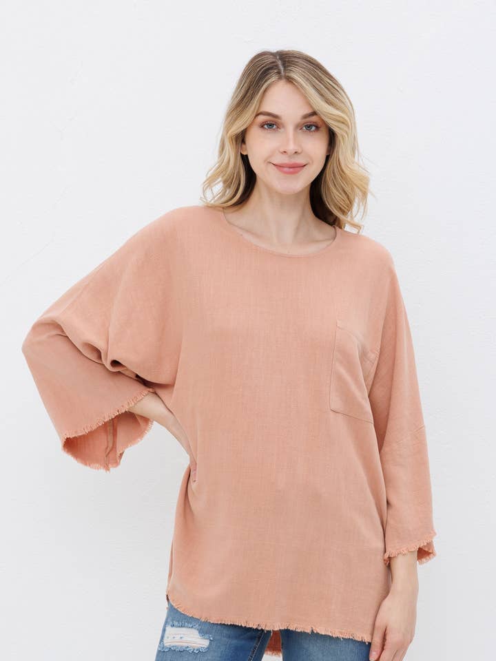 Washed Raw Edge Linen Cotton Top for wholesale by Dolly Jolly
