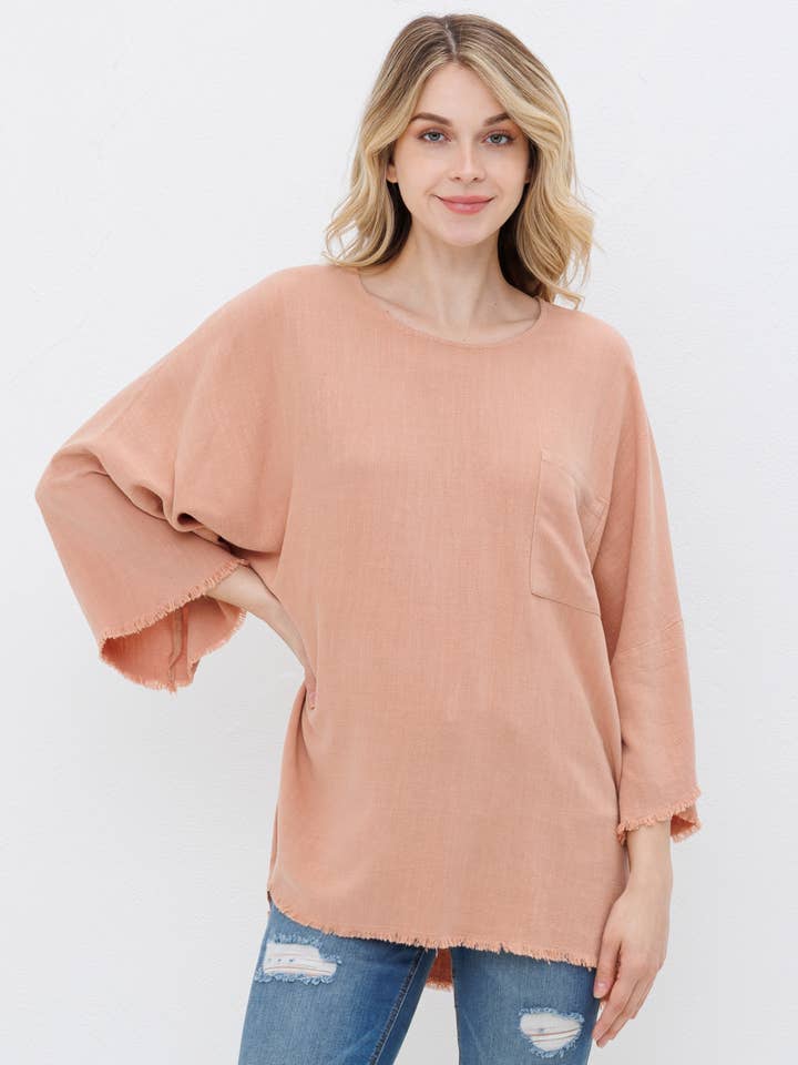 Top aus Leinen und Baumwolle mit gewaschenem Rand für den Großhandel von Dolly Jolly