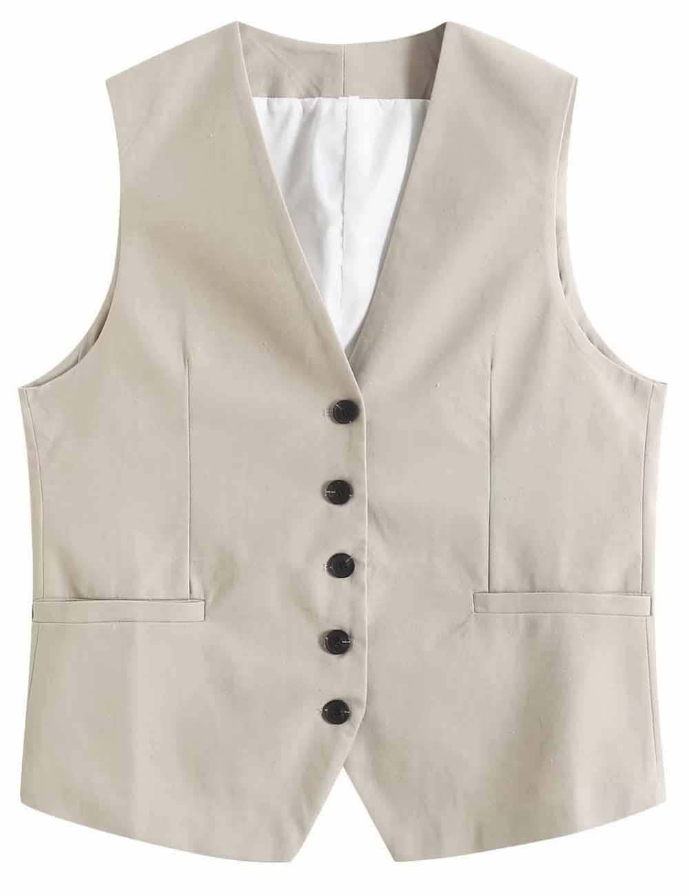 Sweetkama - Wholesale Suit Vest - Women's - Ladies Solid Color Sleeveless Button Cami K277881