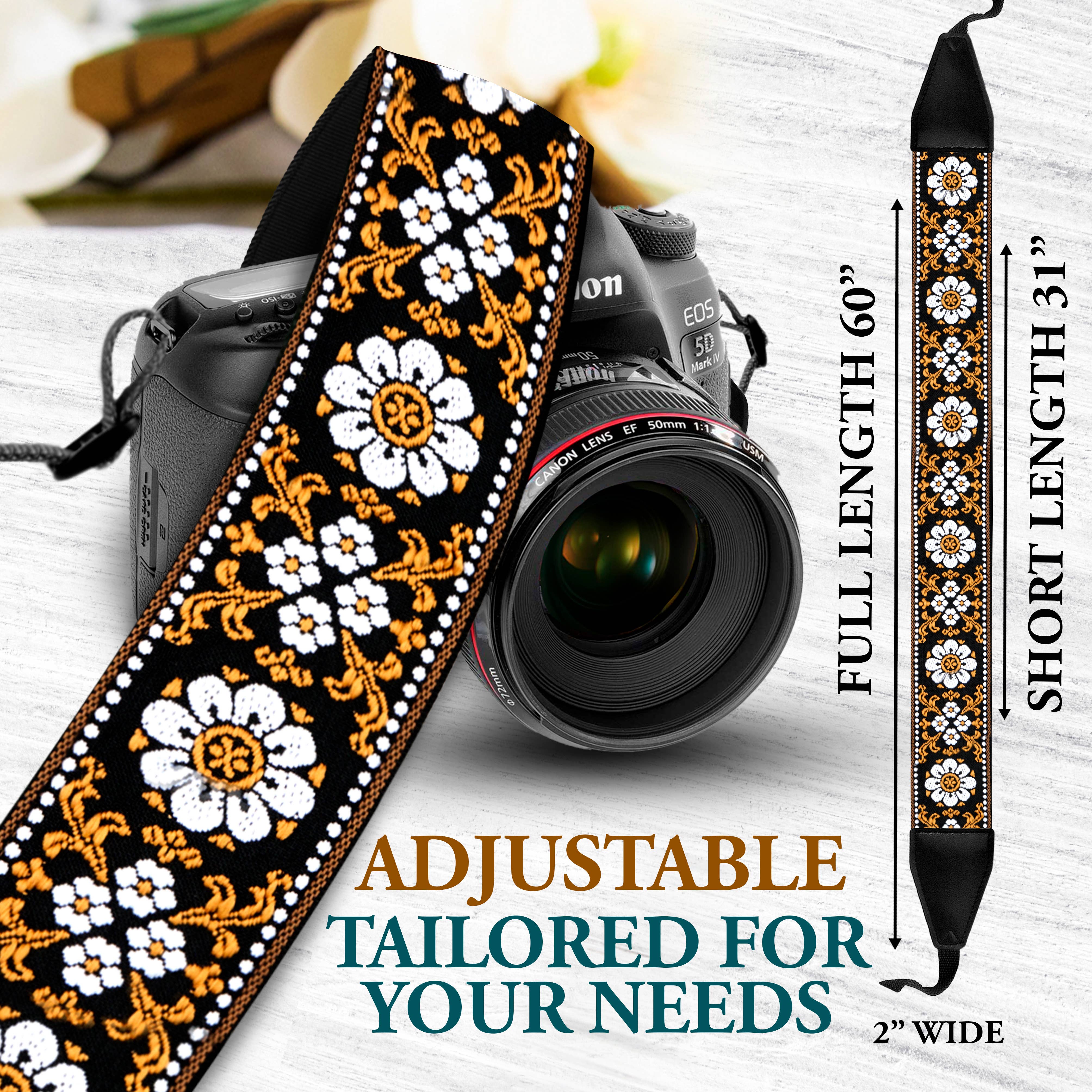 Gradzo – wholesale Camera strap – Custom Embroidery Camera Strap - Brown Flowers Camera Strap6