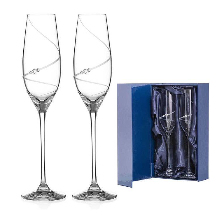 DIAMANTE - Wholesale Champagne Flute - Toast Swirl Champagne Flutes Adorned With Swarovski Crystal