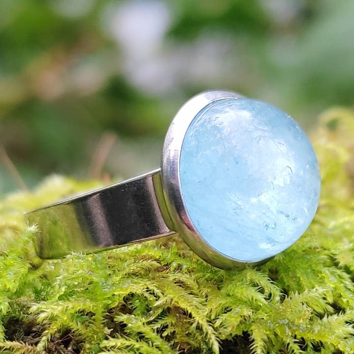 Bague Naïade Aigue-marine - acier inoxydable argenté for wholesale by Jardin des Druides