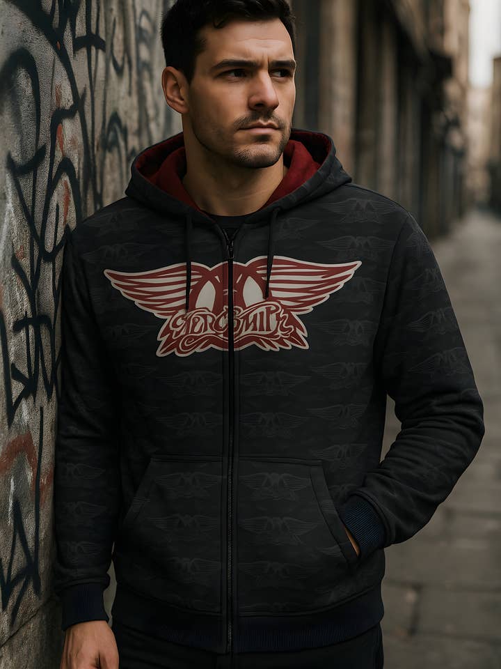 Official Store - Venta al por mayor Sudadera con capucha - Hombre - Aerosmith - Sudadera con capucha y cremallera para hombre Rockin'3