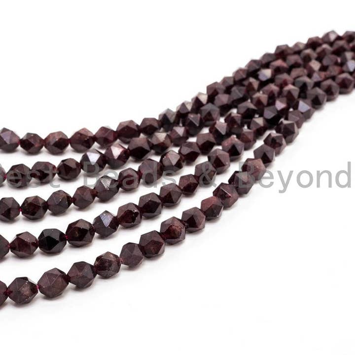 BestBeads&Beyond - Wholesale Beads - Diamond Cut Quality Natural Red Garnet beads, 6mm/8mm/10mm/12mm, Diamond Cut Faceted Round Gemstone Beads, 15.5inch strand, SKU#U130