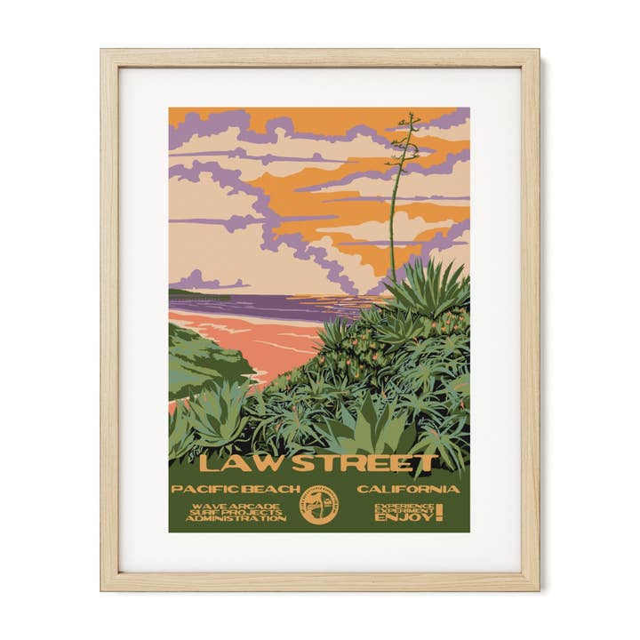 Law Street WPA Surf Poster | Vintage Pacific Beach Art Print for wholesale by WAVE ARCADE