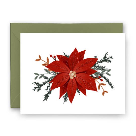 Poinsettia Card for wholesale by Finch and Flourish Paper Goods