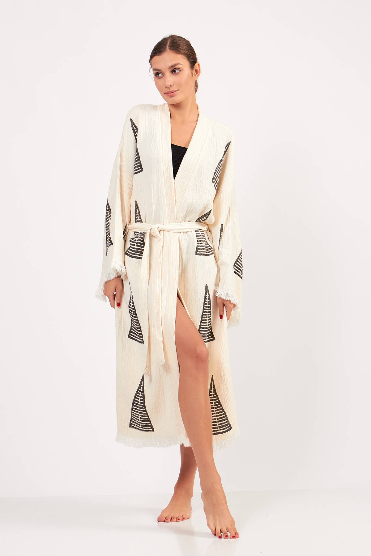 Yaz Concepts - Venta al por mayor Kimono - Mujer - Kimono turco de muselina de algodón con estampado de pirámides orgánicas, blanco5