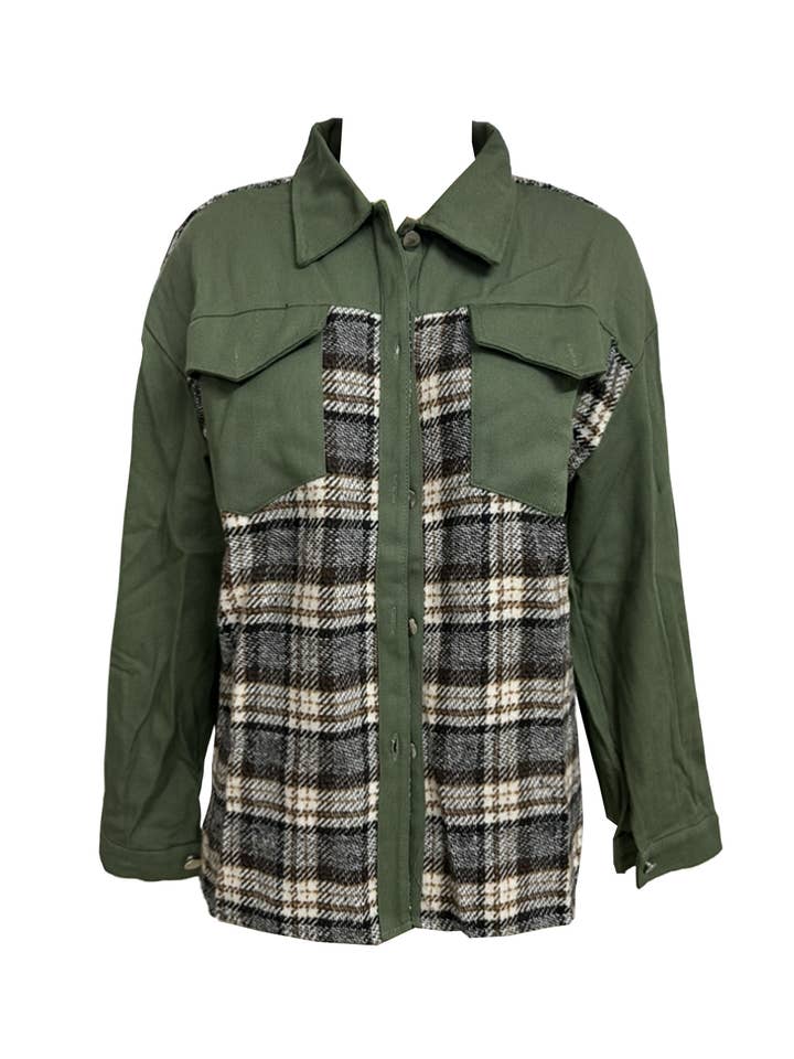 HIDDENBRAND - Wholesale Shirt Jacket/Shacket - Women's - Denim Plaid Buttoned Shacket