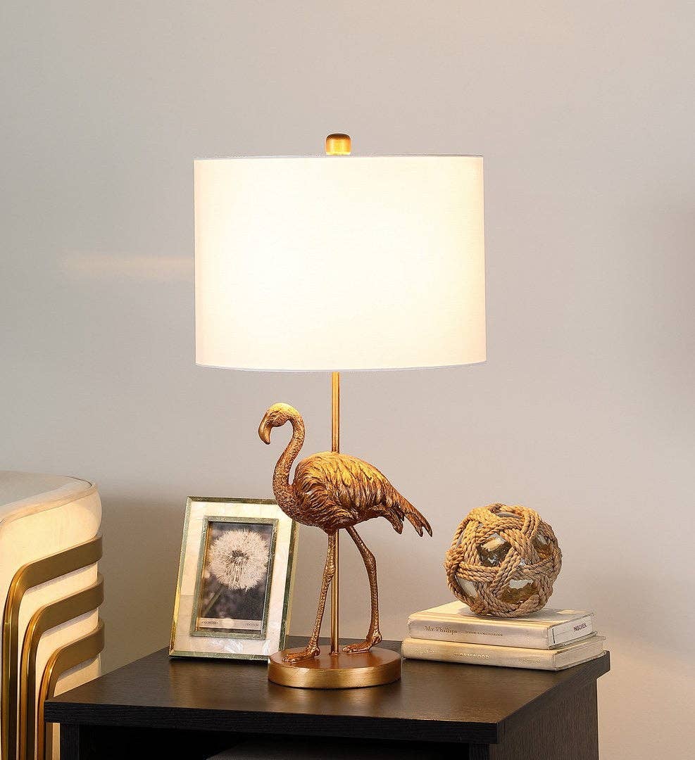 39F Inc. - Wholesale Accent/Desk Lamp - 26in Matte Gold Flamingo Resin Table Lamp with White Shade0