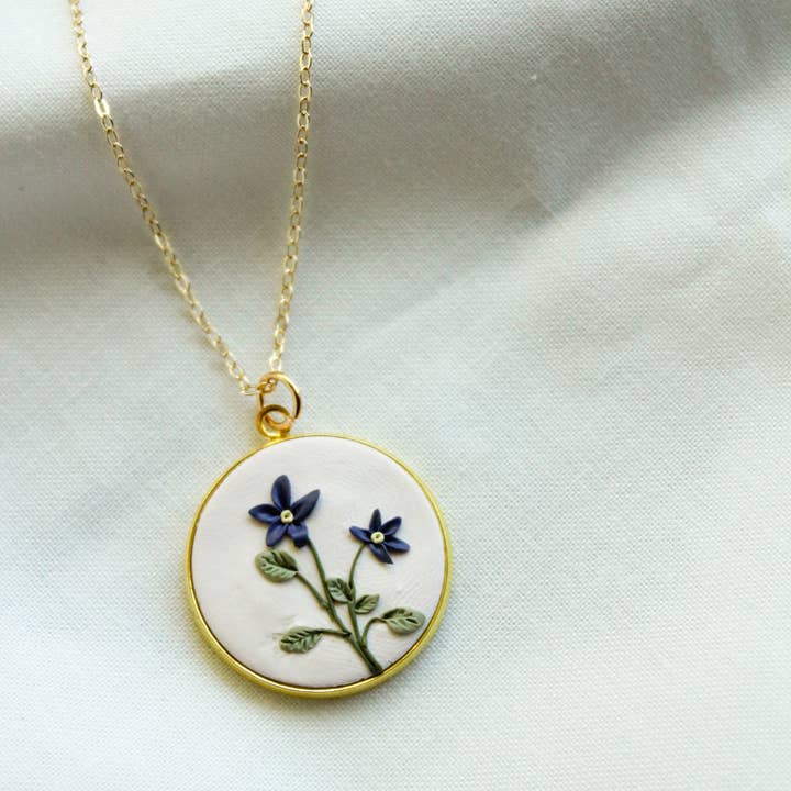 Violet, February Birth Flower Necklace for wholesale by The Watermark Design