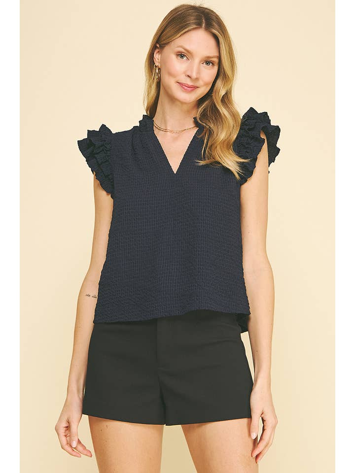 PINCH - Wholesale Blouse - Women's - TEXTURED WOVEN RUFFLED SLEEVE BLOUSE TOP - 5743T