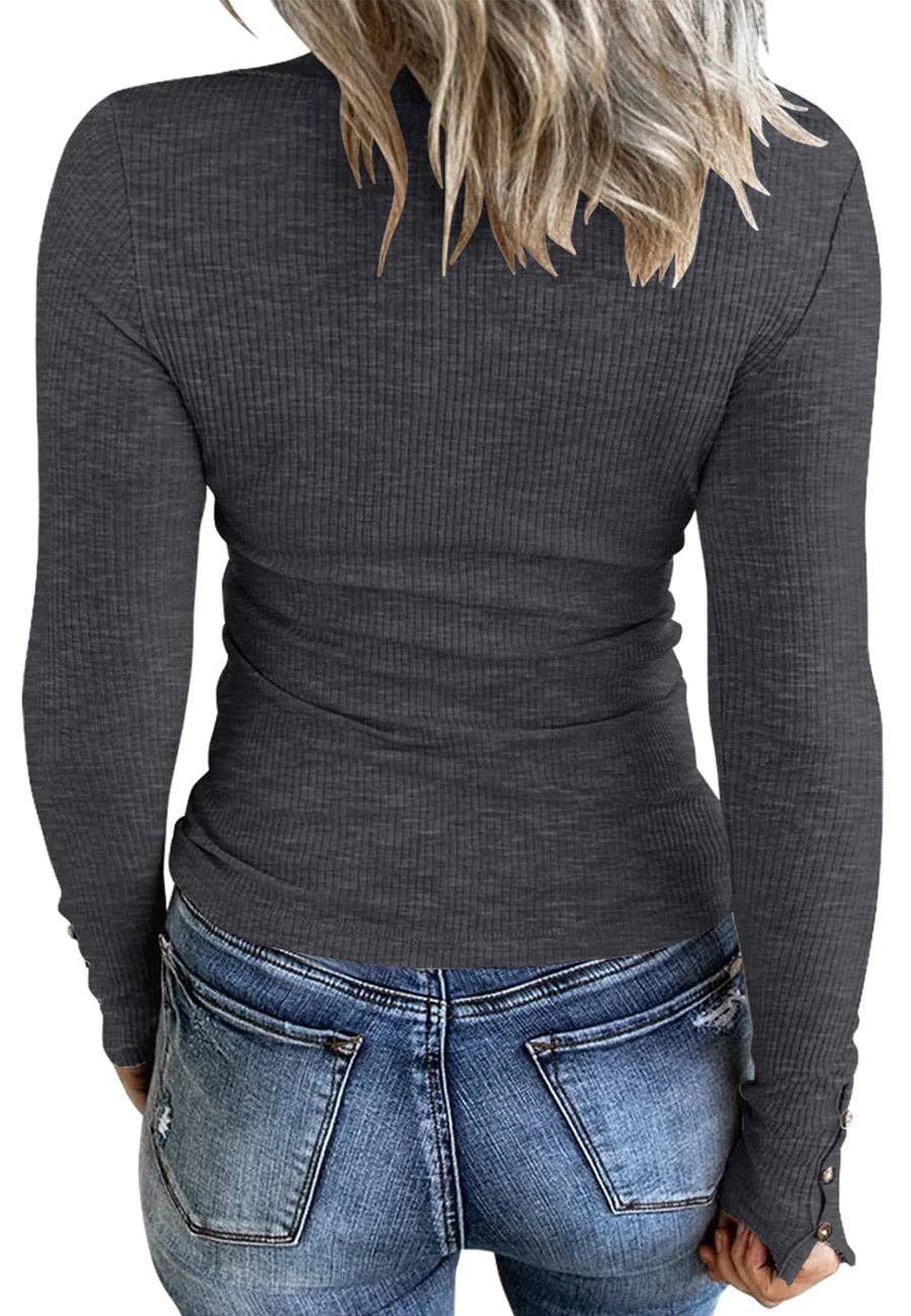 Anna Kaci Wholesale - Vente Haut en maille – femme - Haut Henley ajusté en tricot côtelé8