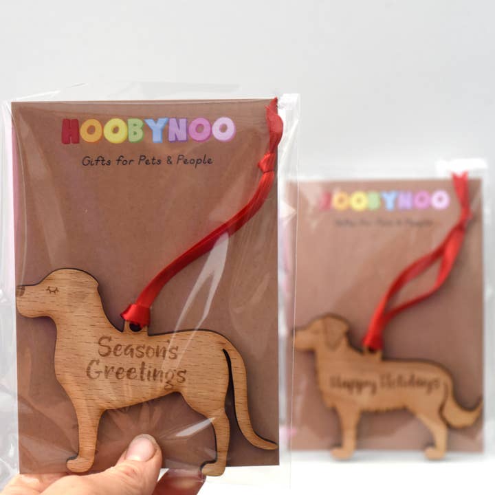 Hoobynoo – Ornamento por atacado – Decoração de Natal de cachorro de madeira de cumprimentos de6