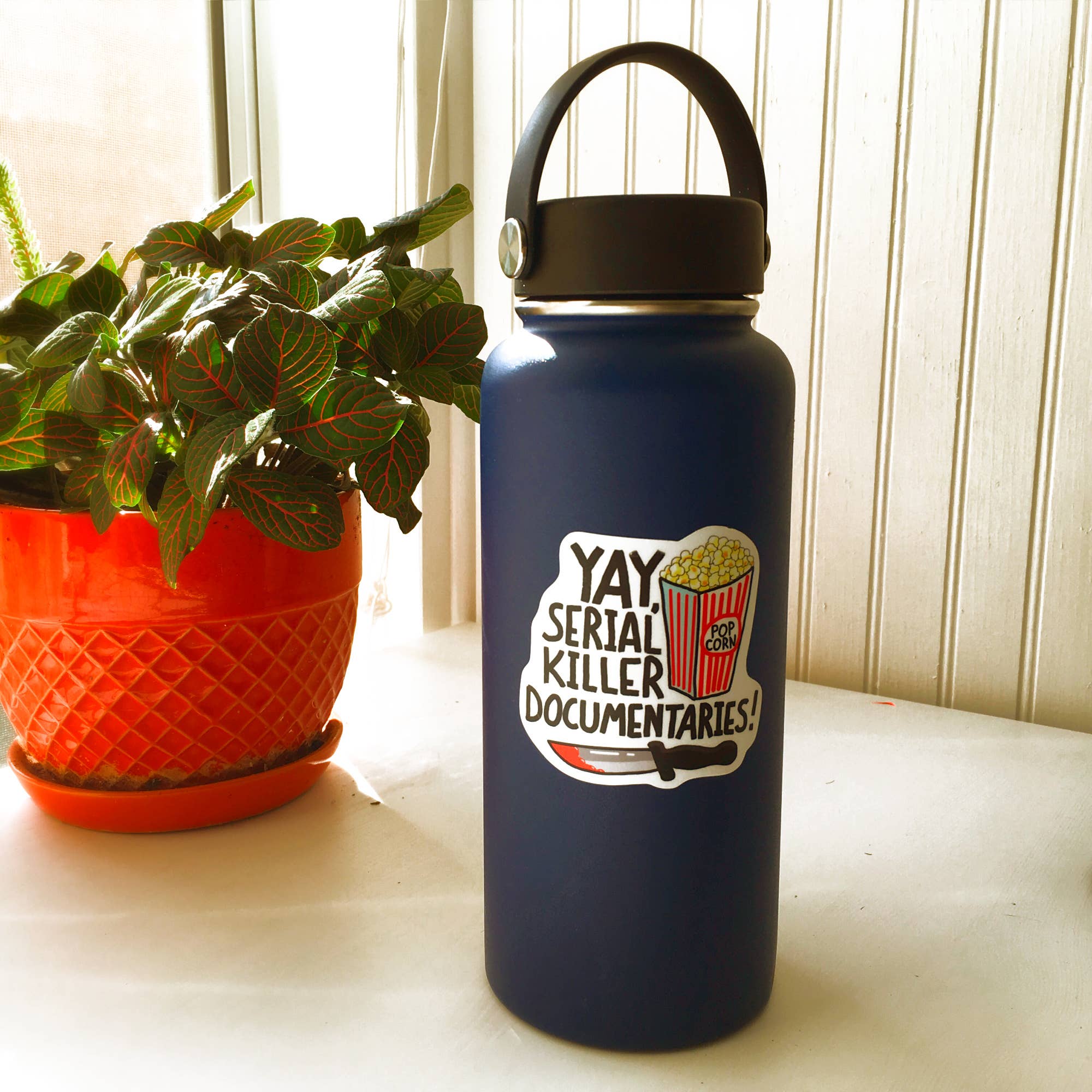 Bangs & Teeth - Wholesale Sticker - Serial Killer Documentaries, funny vinyl sticker, laptop1