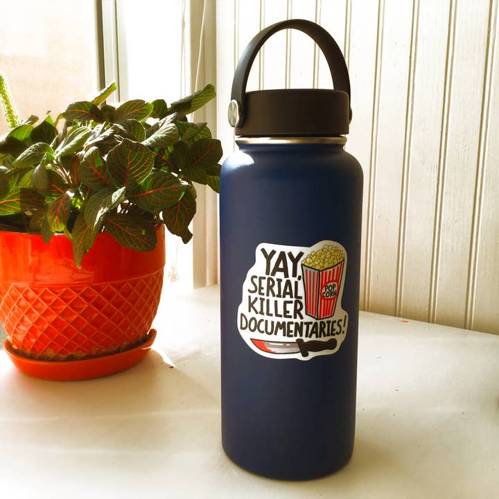 Bangs & Teeth - Wholesale Sticker - Serial Killer Documentaries, funny vinyl sticker, laptop1