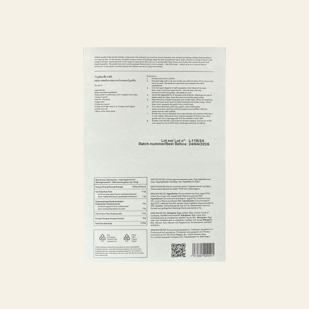 Lofoten Seaweed - Wholesale Pasta - Seaweed Tagliatelle 250g1