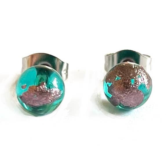 Sea Green and Palladium Mini Stud Earrings for wholesale by Helen Chalmers