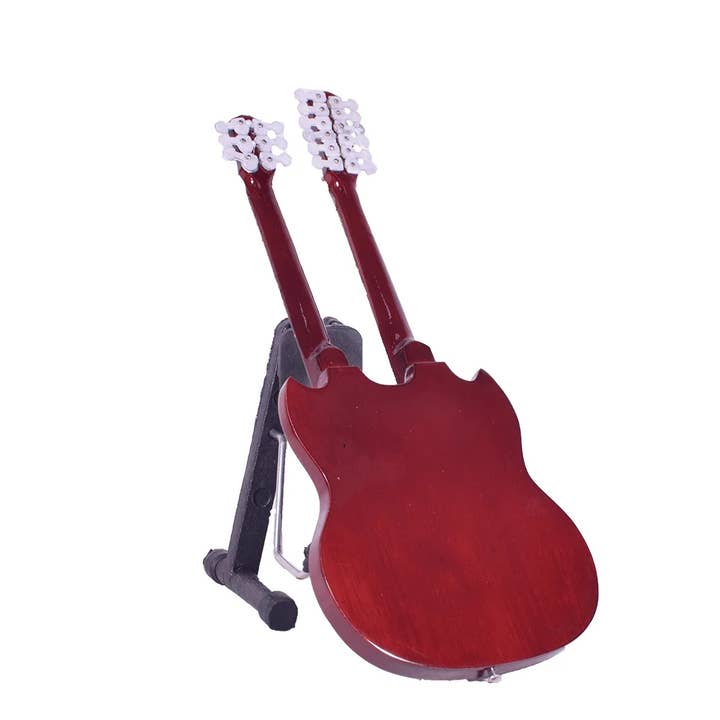 giftland - Wholesale Decorative Tabletop Object - Wooden Double Electric Guitar Miniature 20cm with Stand1