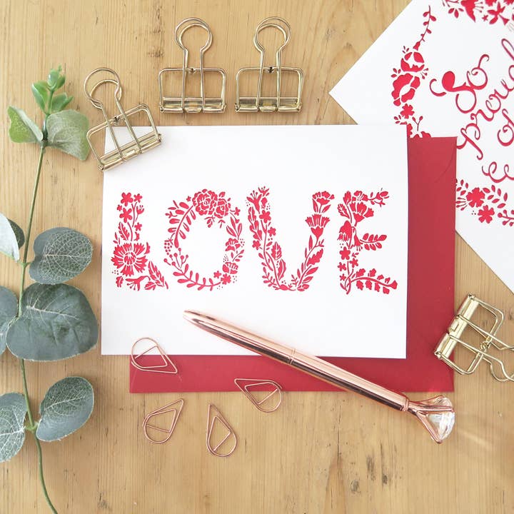 Tarjeta de amor, tarjeta de aniversario floral, tarjeta de San Valentín para venta al por mayor de Chow's Stories