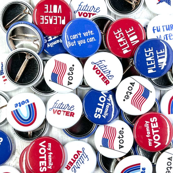 Kids voting pinback button mix (for selling individually) for wholesale by Ruth & Dottie