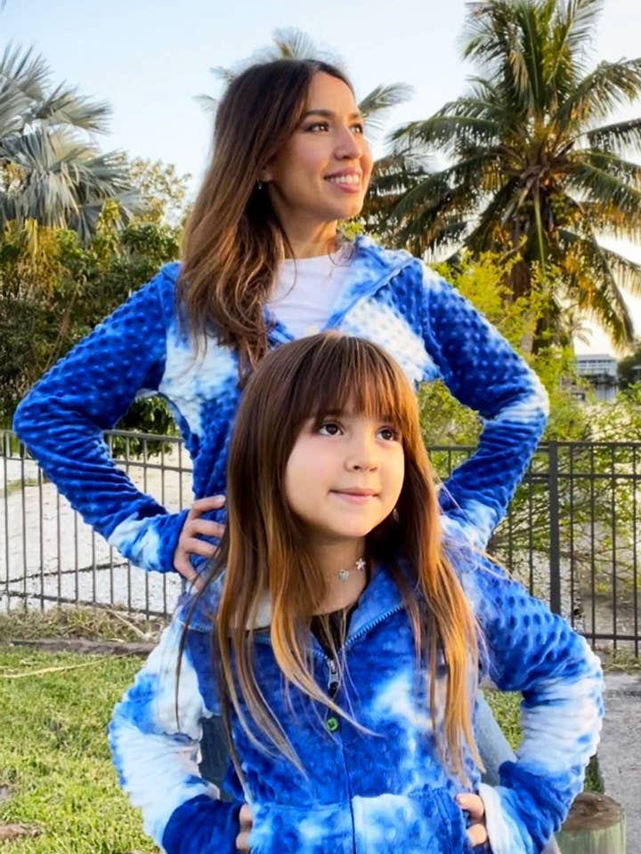 Ladies Minky Bubble Zip Hoodie - Blue Tie Dye for wholesale by Limeapple