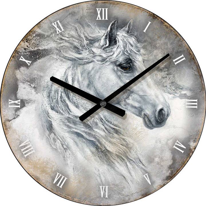 HORSE HEAD WHITE 21" WOOD CLOCK for wholesale by Art Brand Studios