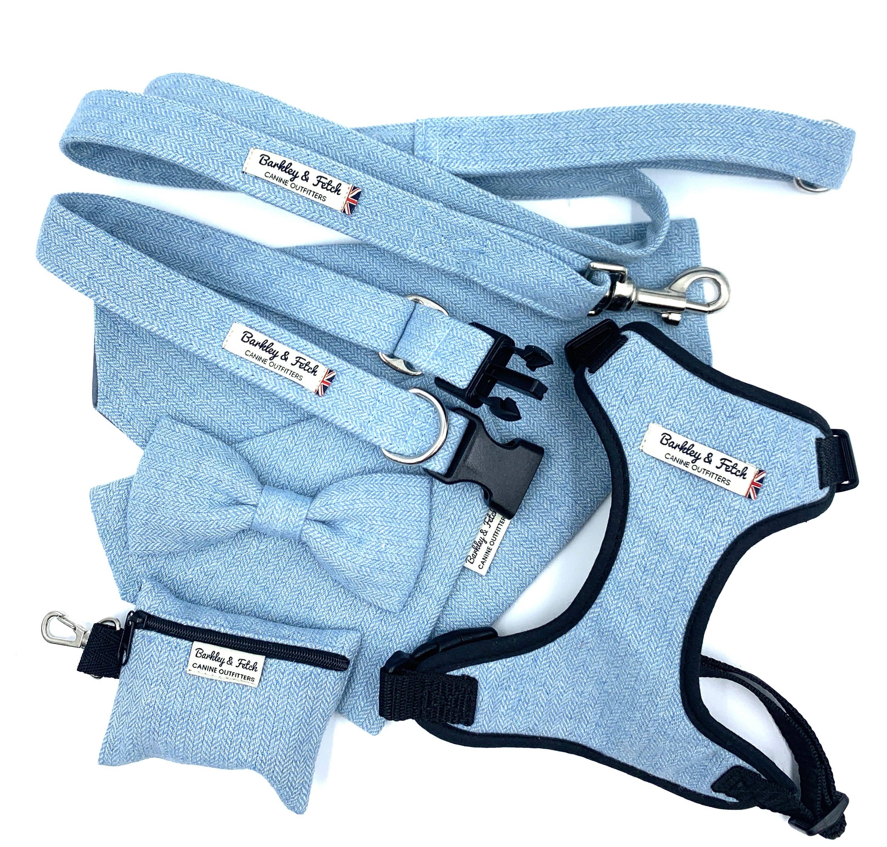 Barkley and Fetch – wholesale Pet poo bag dispenser – Pale Blue Herringbone Poo Bag Holder2