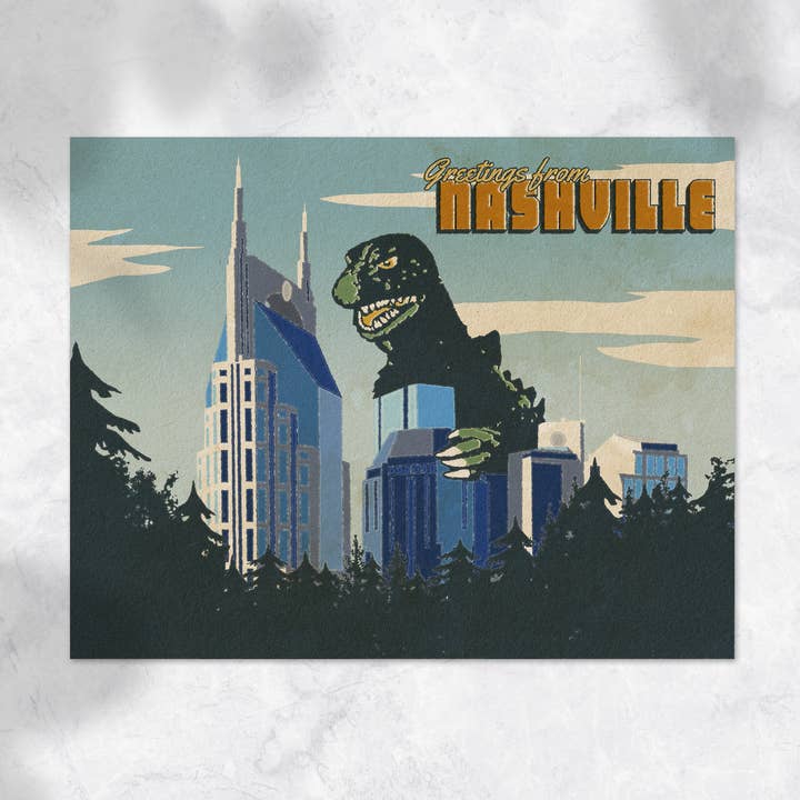 Nashville Godzilla Sticker for wholesale by Cluster Funk Studio
