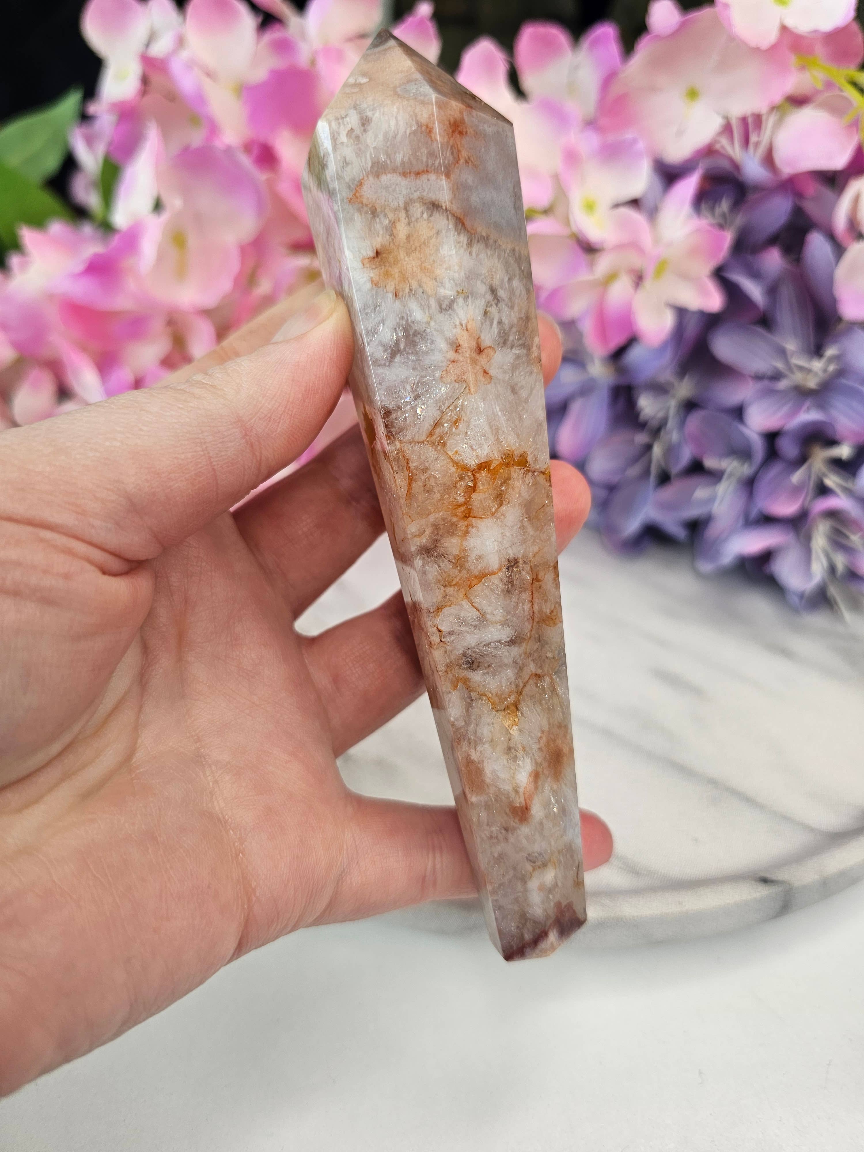 Crystal Cove Minerals – Großhandel Spiritueller Stein/Kristall – Flower-Achat Zauberstäbe mit Ständern9