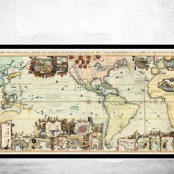 OldCityPrints - Old Maps and Posters – wholesale Karta – Gammal världskarta 1719 Vintagekarta Nya upptäckter | Världskartagåva Världskartautskrift | Vintage världskarta | Världskarta väggkonst | Stor kartutskrift