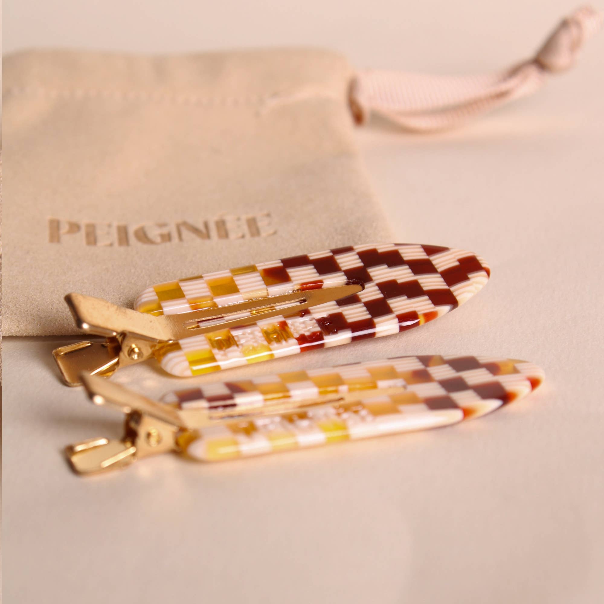 Peignee Paris - Wholesale Hair Clip - Women's - Checkerboard hair clips (pair)3
