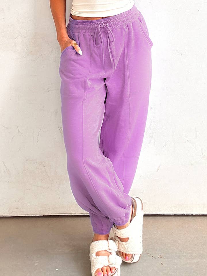 Lovesoft - Wholesale Lounge Sweatpants/jogging bottoms – Women's - Lilac Drawstring Elastic Waistband Solid Color Jogger Pants3