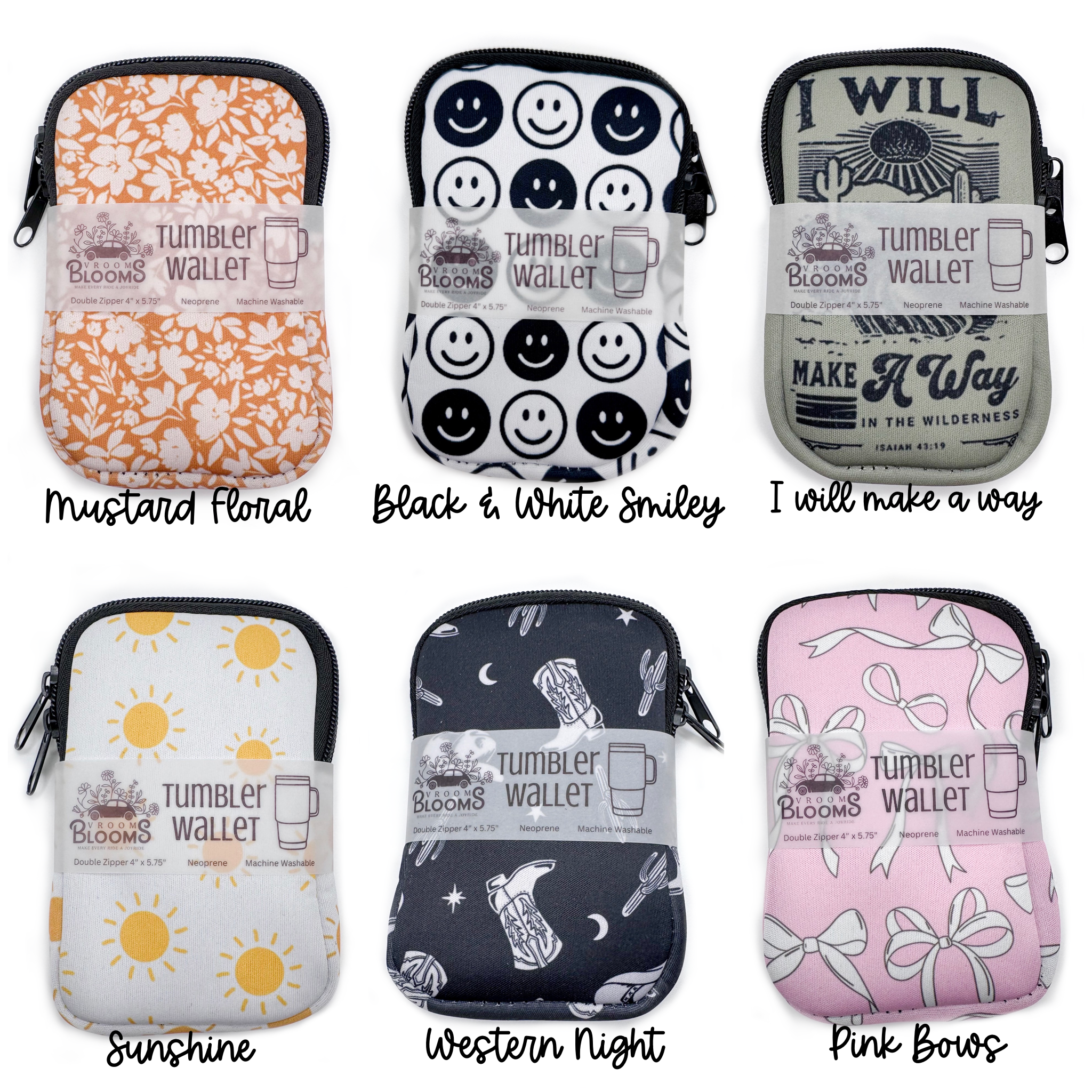 Vroom Blooms - Wholesale Pouch - Women's - Tumbler Wallet Zipper Pouch - Multiple Patterns2