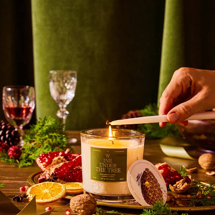 Rewined - Wholesale Jar/Filled Candle - Rewined Wine Under The Tree Holiday Candle 10 oz