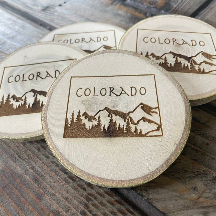 Parks Art Collection - Wholesale Coasters - Colorado Coaster, State Shape on Local Aspen Wood2