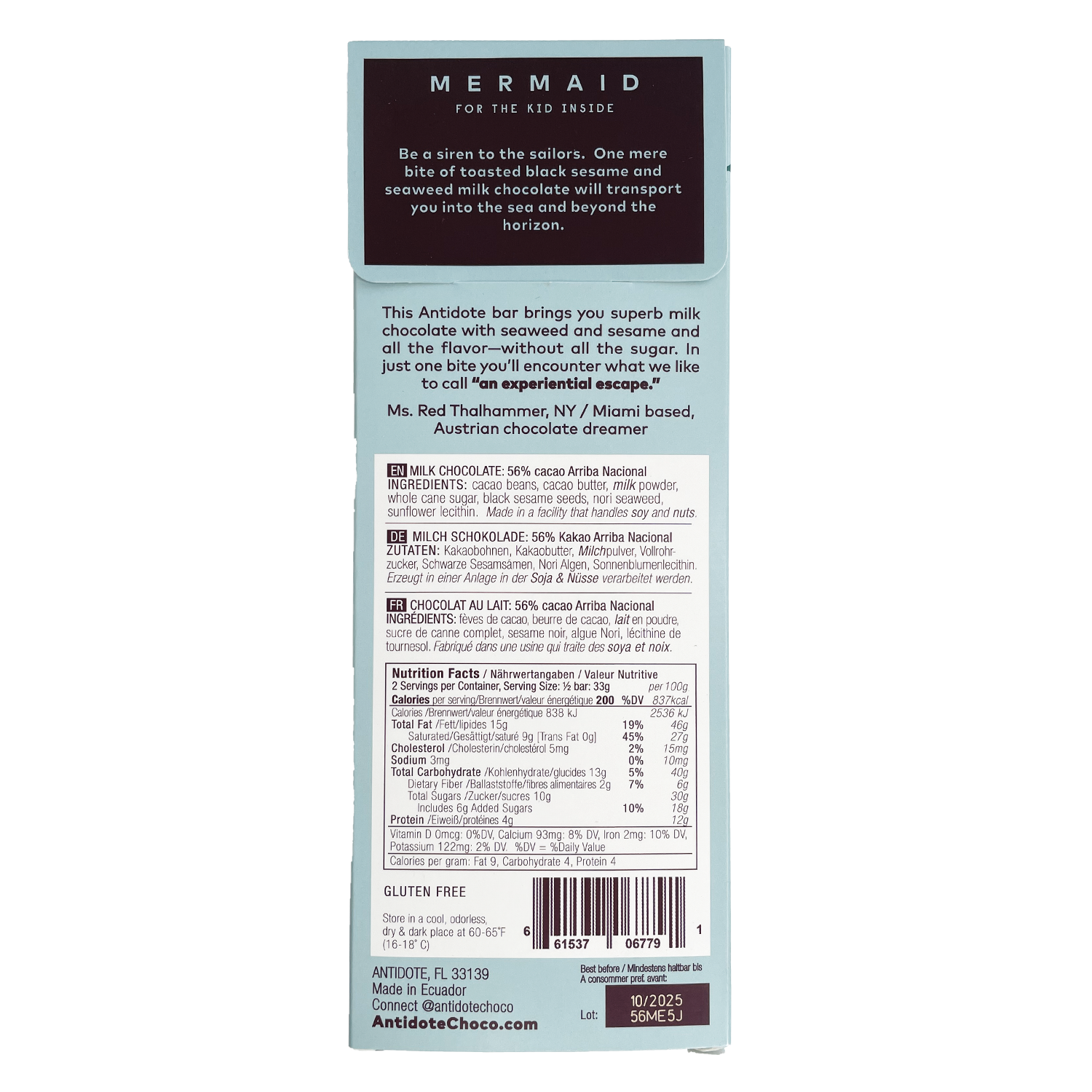 Antidote Chocolate – wholesale Chocolate bar – Antidote Chocolate MERMAID: SEAWEED + BLACK SESAME MILK CHOC3