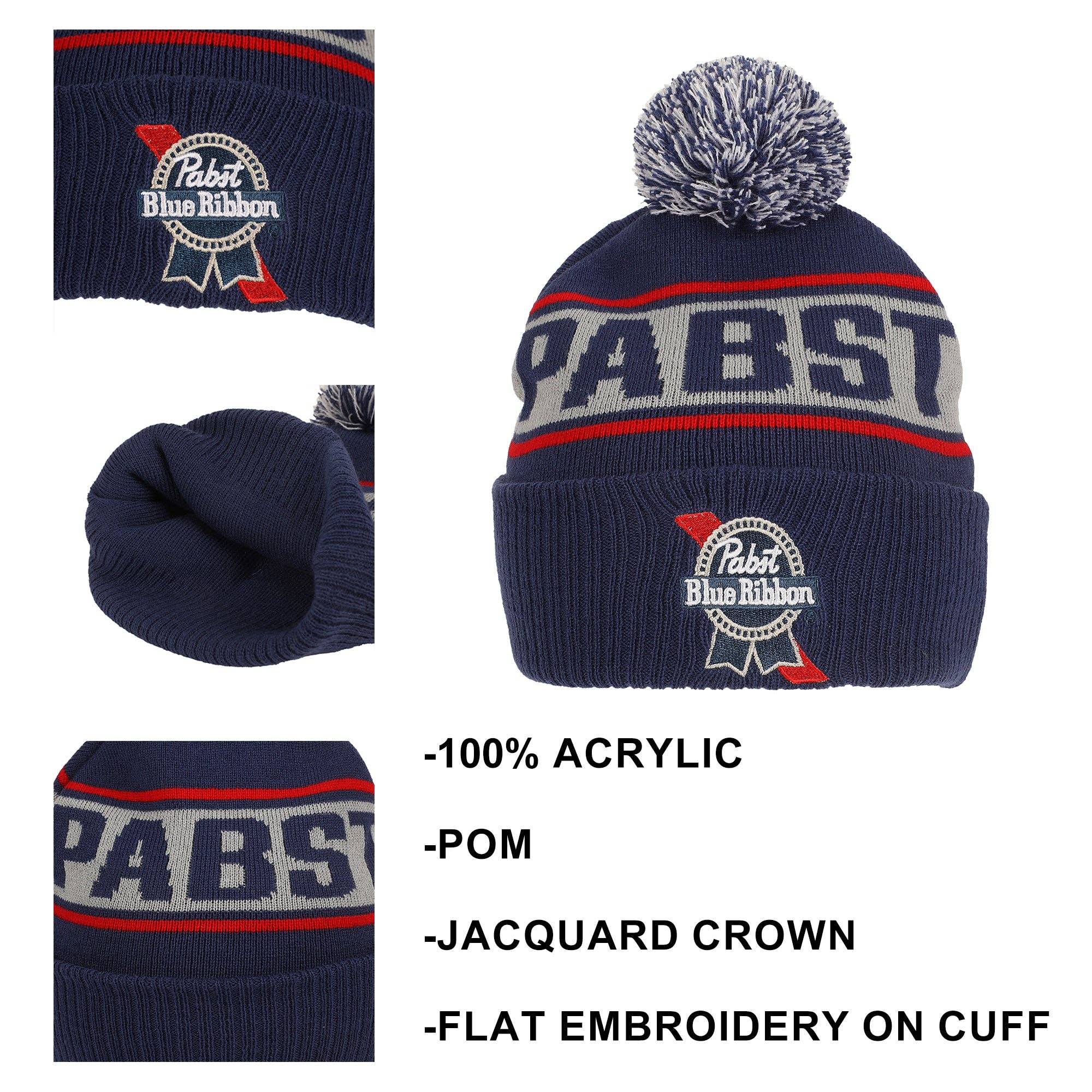 Bioworld Merchandising - Wholesale Beanie - Unisex - Pabst Logo & Stripe Blue Cuff Beanie1