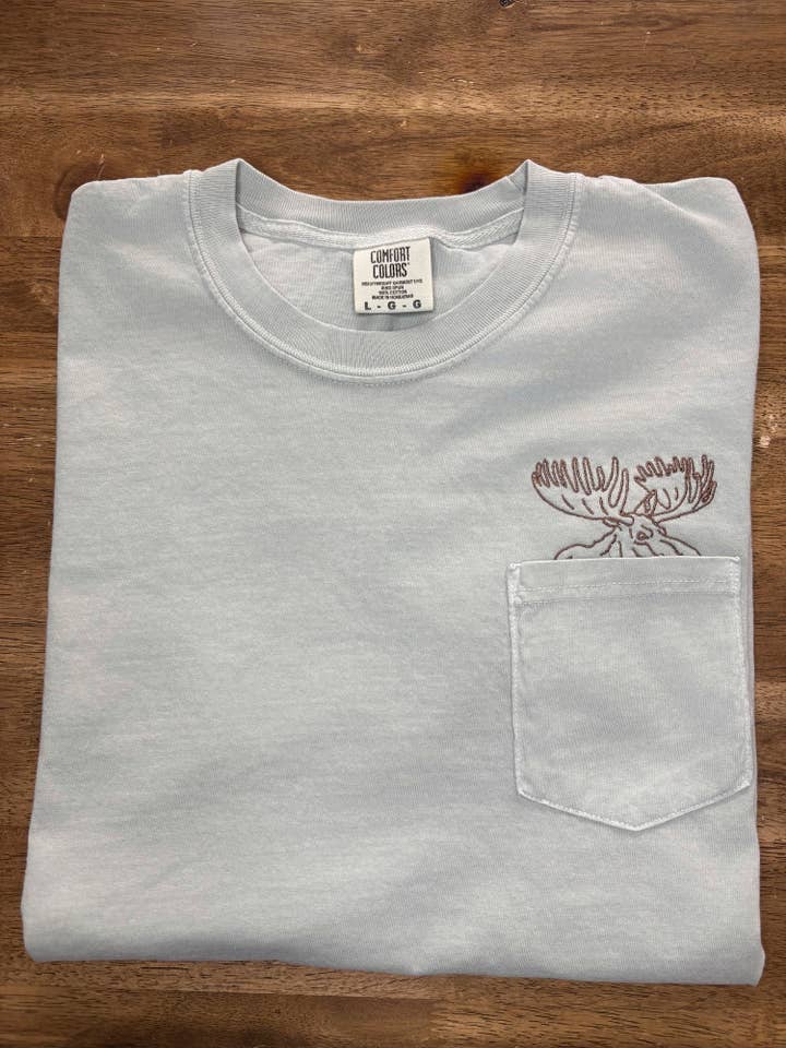 Moose Pocket T-Shirt - Minimalist Moose Shirt for wholesale by Shoreline Spirit