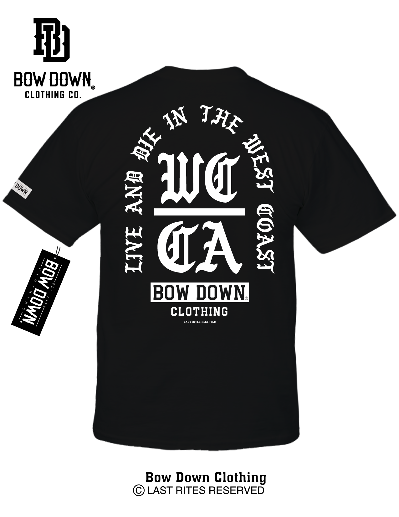 Bow Down Clothing - Vendita all'ingrosso Maglietta serigrafata - Unisex - Pietra tombale della costa occidentale0