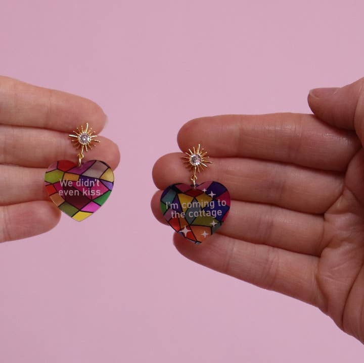 Sunshine Studio - Wholesale Dangle Earrings - Heated Rivalry Stained Glass Quote Earrings9